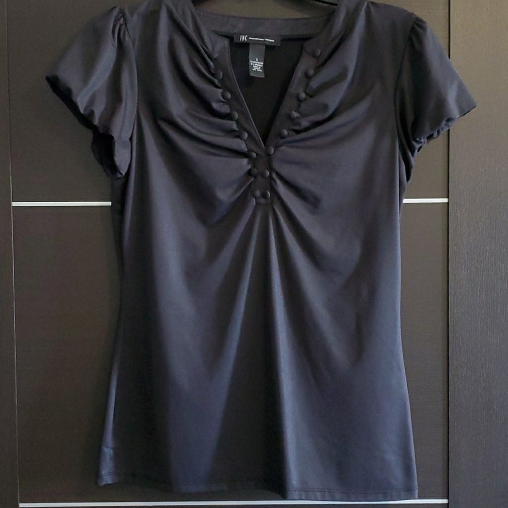 INC black blouse with faux buttons